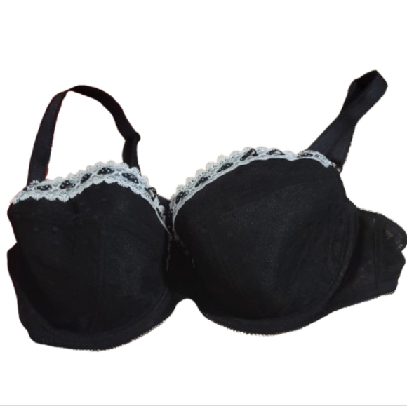 SIMPLY YOURS 42 C Elegant Black Lace Trim Bra Stitching Details Black White - Picture 1 of 7